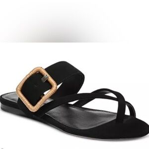 🌹VERONICA BEARD🌹 Salva Suede Buckle Flat Sandals Black Size: 6.5M